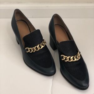 Calvin Klein Leather and fur block heels